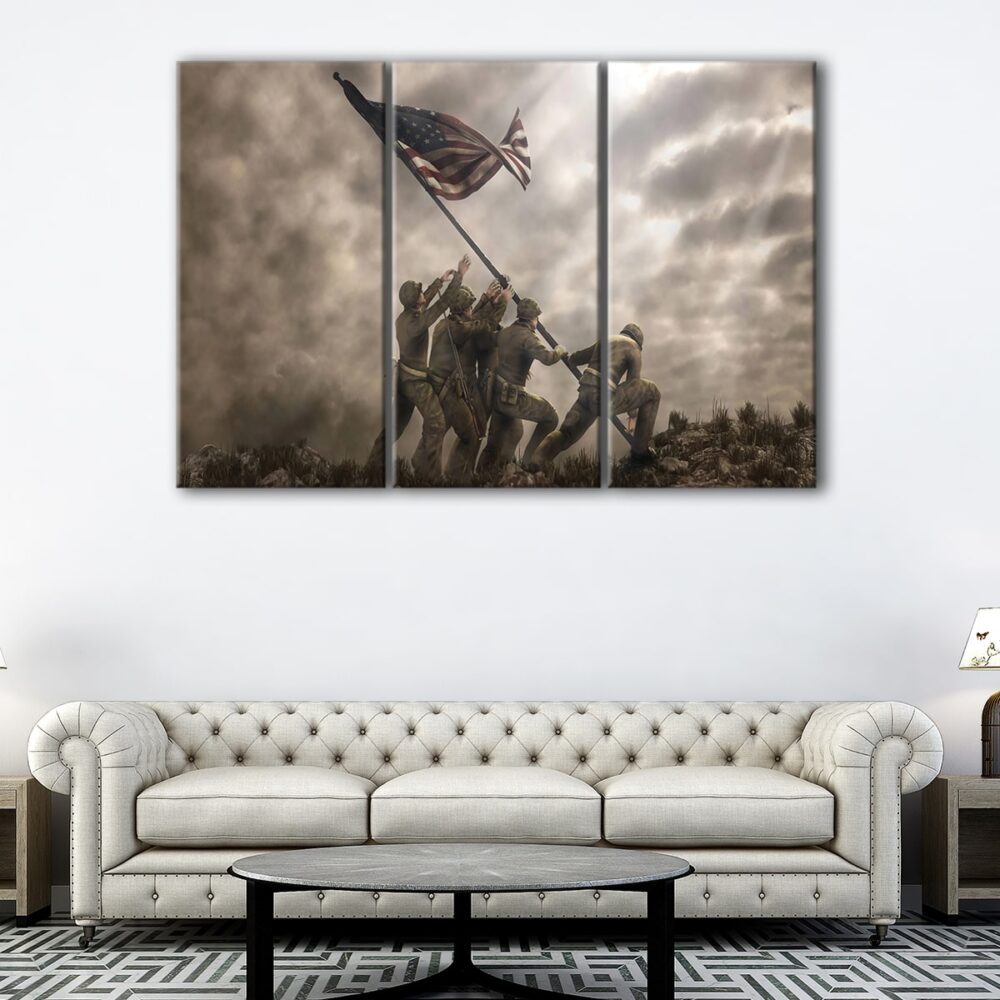 3 panels iwo jima flag raising canvas art