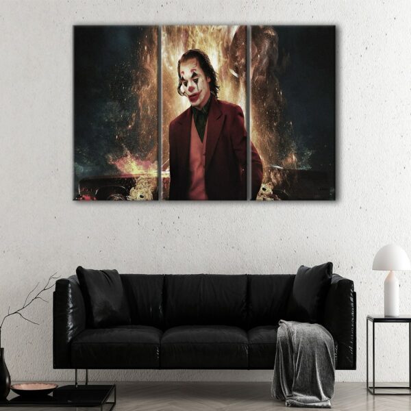 3 panels joker in fire canvas art