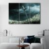 3 panels katana sword in wind canvas art