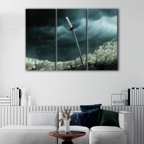 3 panels katana sword in wind canvas art