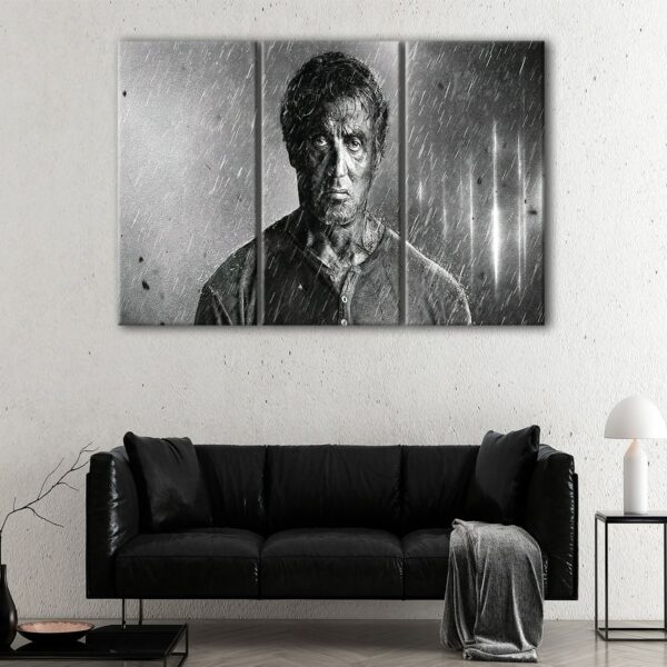 3 panels rambo under the rain canvas art