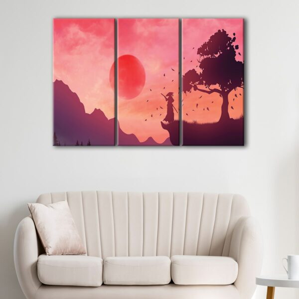 3 panels samurai fighter canvas art