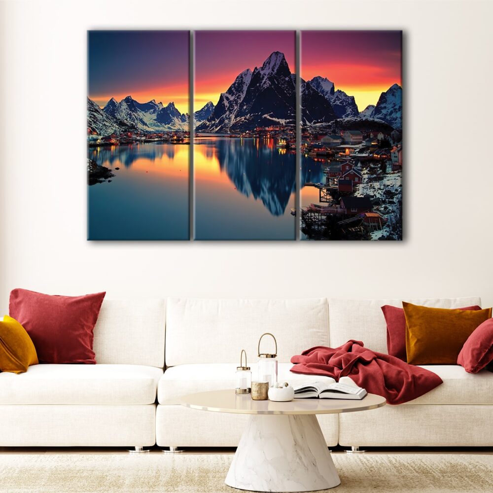 3 panels sunset in alps canvas art