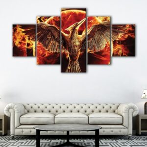 5 panels burning phoenix canvas art