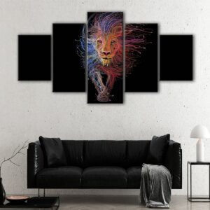 5 panels electric lion canvas art