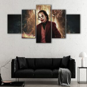 5 panels joker in fire canvas art