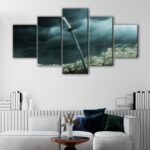 5 panels katana sword in wind canvas art