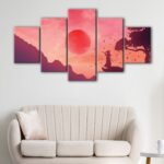 5 panels samurai fighter canvas art