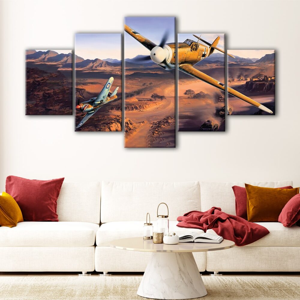 5 panels ww2 aircrafts canvas art