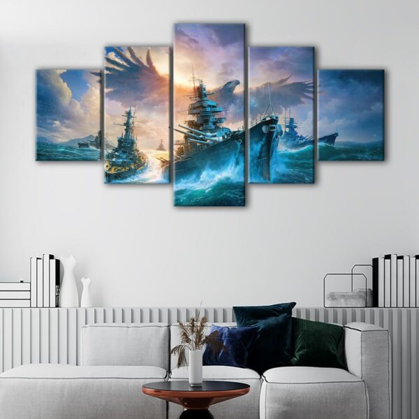 5 panels ww2 battleships canvas art