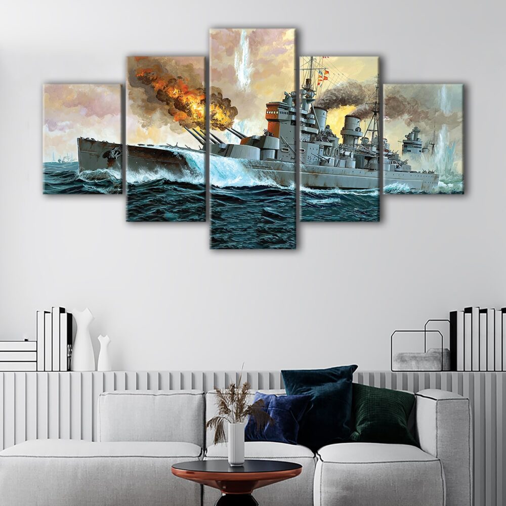 5 panels ww2 warship canvas art