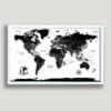 Black & White push pin world map - White frame