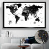 Black & White push pin world map framed