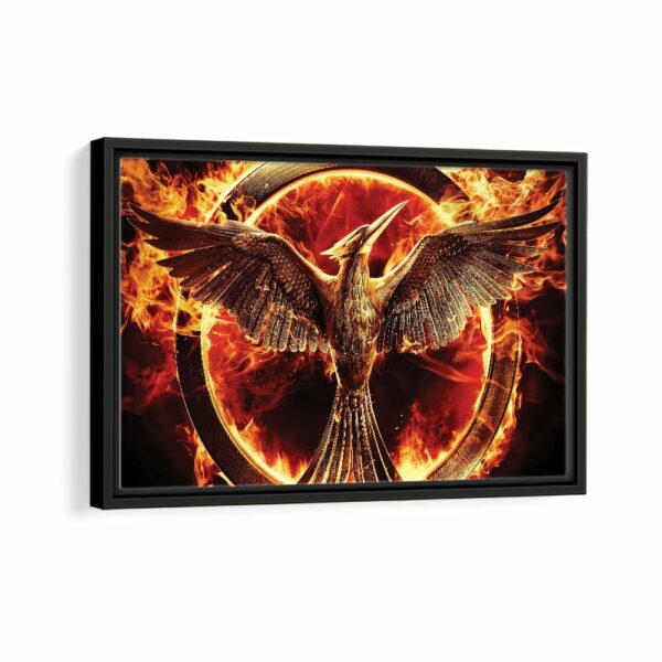 burning phoenix framed canvas black frame