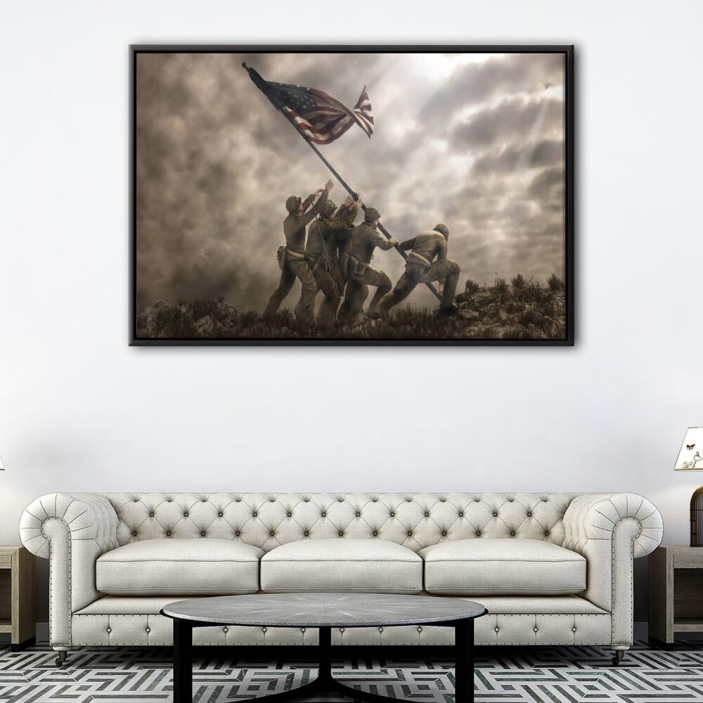 iwo jima flag raising floating frame canvas