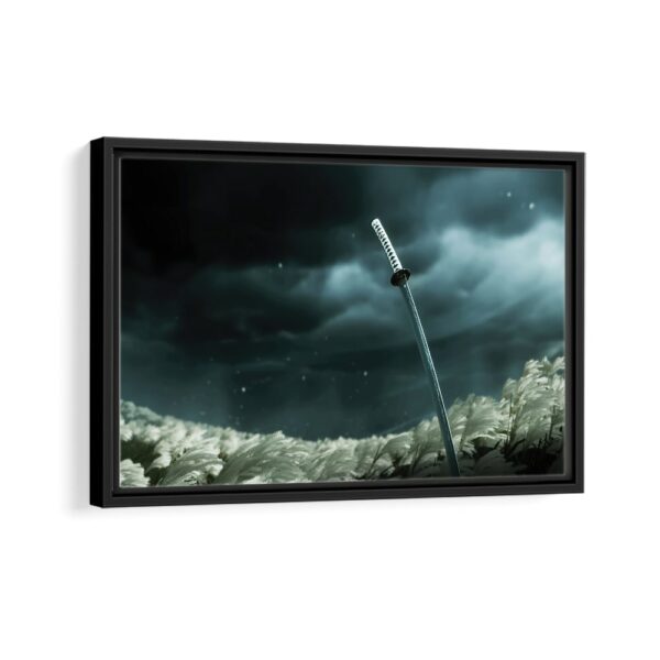 katana sword in wind framed canvas black frame