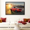 red muscle car floating frame canvas