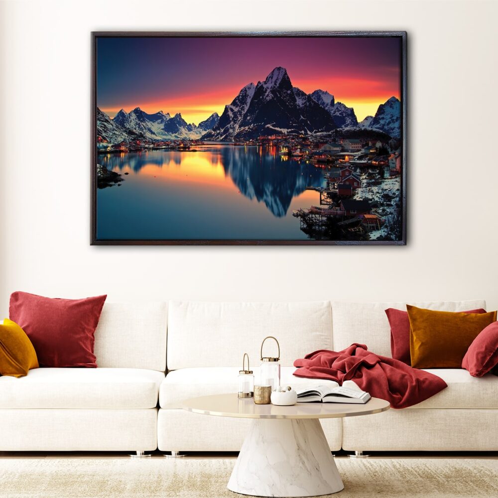 sunset in alps floating frame canvas