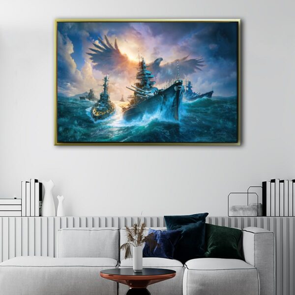 ww2 battleships floating frame canvas