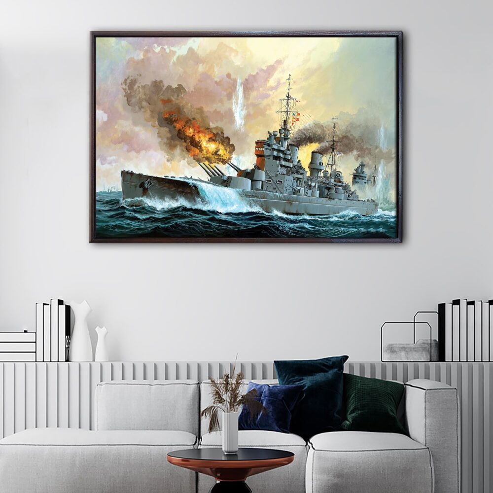 ww2 warship floating frame canvas