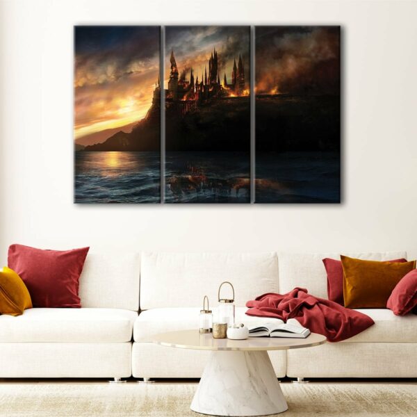 3 panels burning castel canvas art