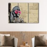 3 panels gorilla in a pink mask canvas art