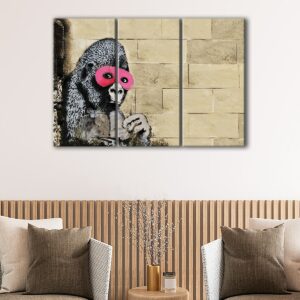3 panels gorilla in a pink mask canvas art
