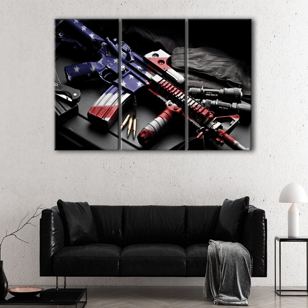 3 panels usa M4 gun canvas art