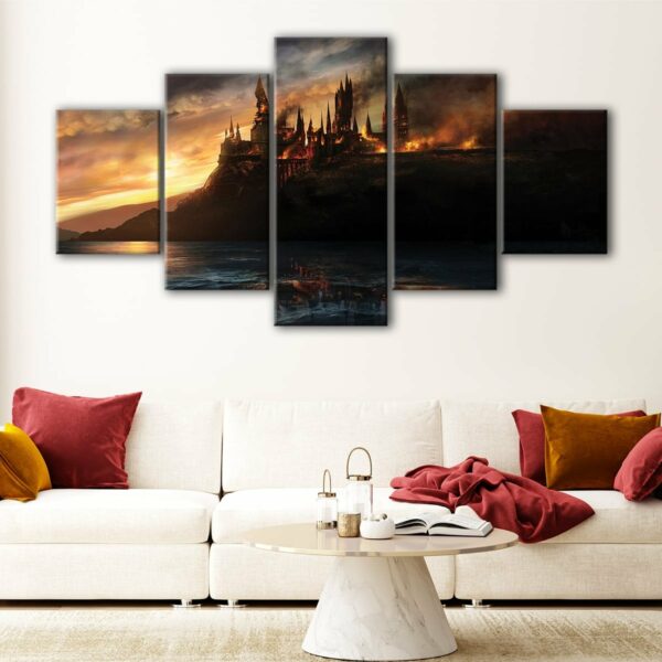 5 panels burning castel canvas art