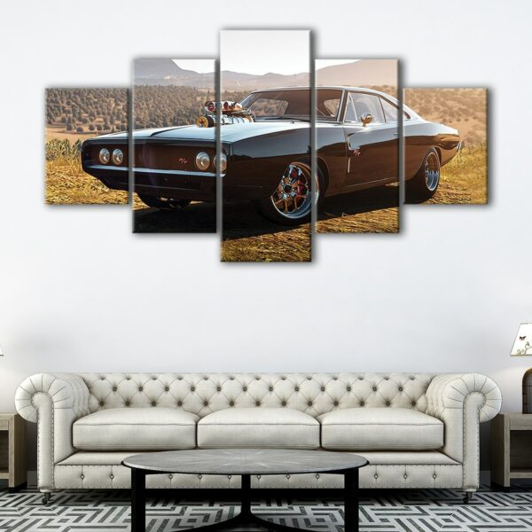 5 panels super charged muscel car canvas art