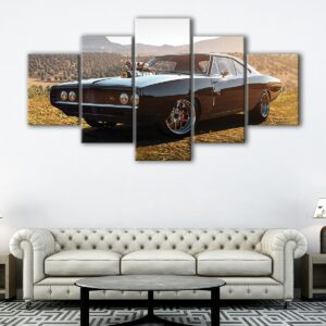 5 panels super charged muscel car canvas art