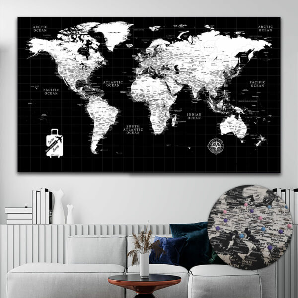 Dark push pin world map featured