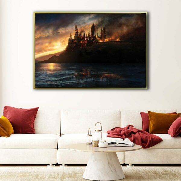 burning castel floating frame canvas