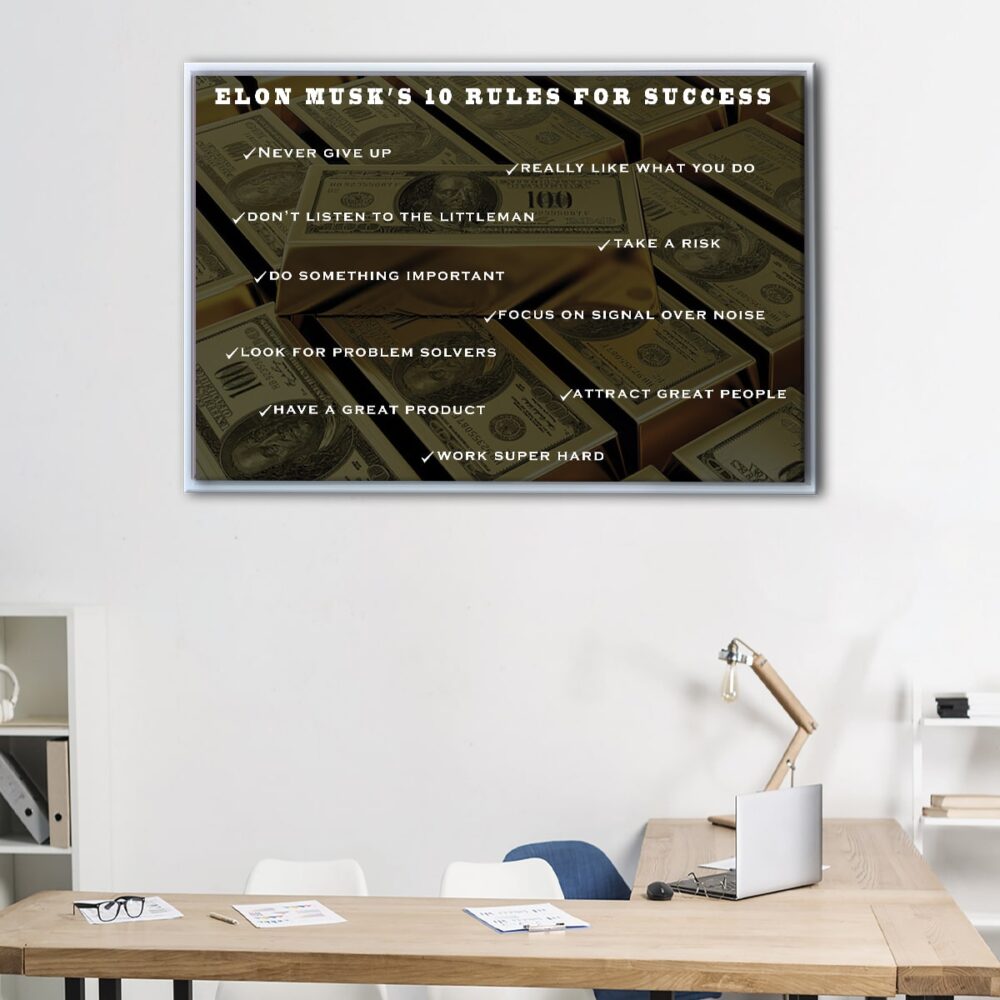 elon musk 10 rules for success floating frame canvas