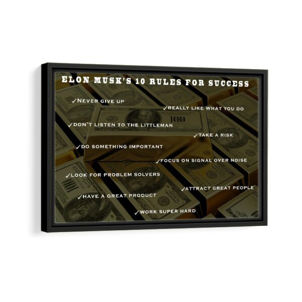 elon musk 10 rules for success framed canvas black frame