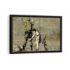 girl frisking solider framed canvas black frame