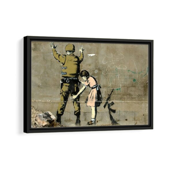 girl frisking solider framed canvas black frame