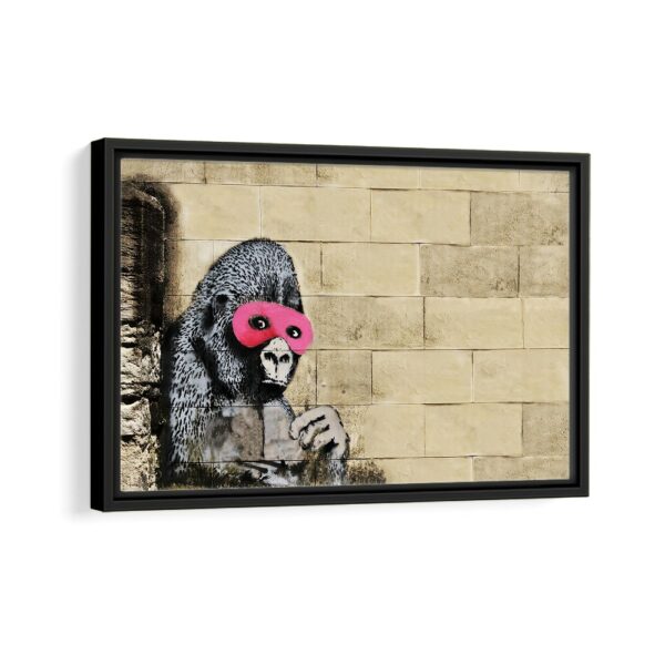 gorilla in a pink mask framed canvas black frame