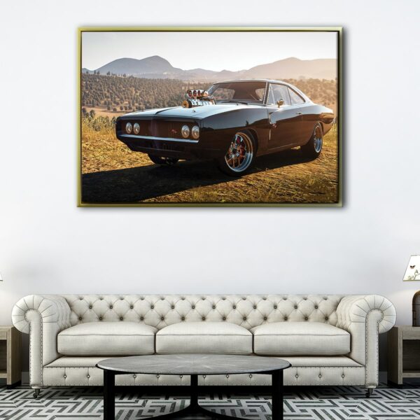 super charged muscel car floating frame canvas