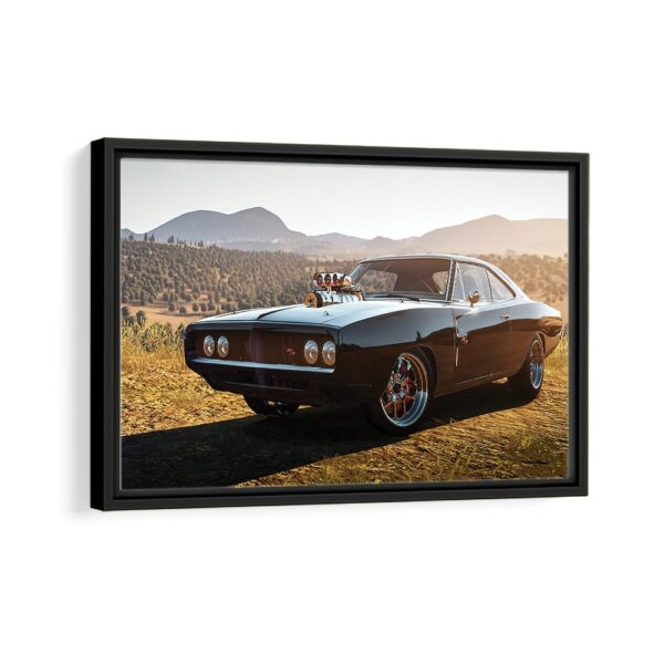 super charged muscel car framed canvas black frame