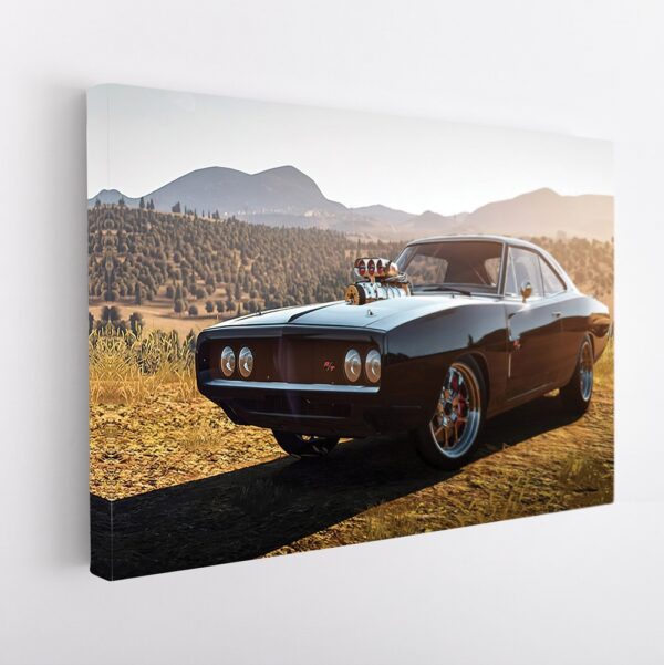 super charged muscel car stretched canvas