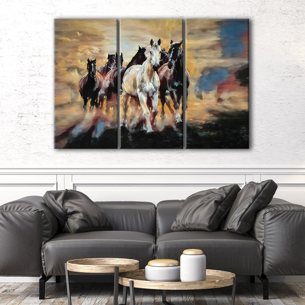 tableau tryptique chevaux arabes