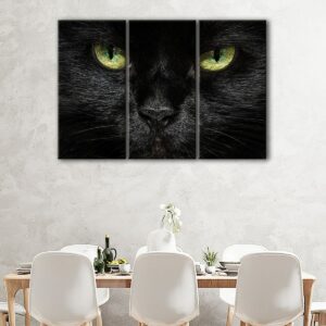3 panels black cat canvas art