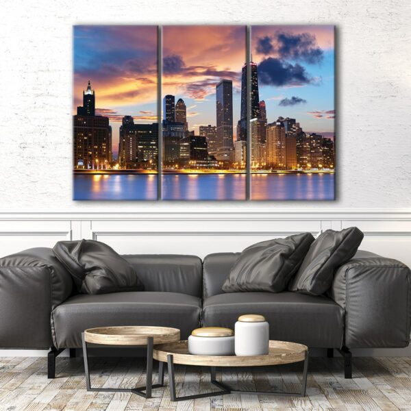 3 panels chicago skyline canvas art