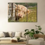 3 panels cute highland cattle canvas art