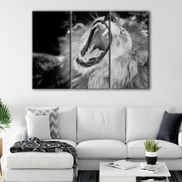 3 panels roaring lion portrait canvas art