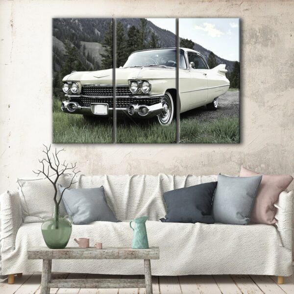 3 panels white chevy impala canvas art