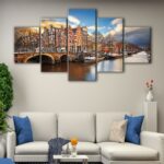 5 panels amsterdam twilight canvas art