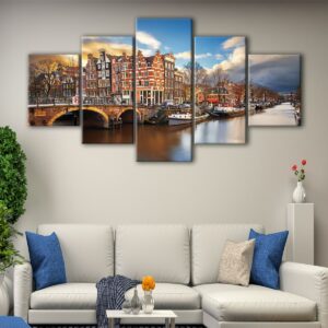 5 panels amsterdam twilight canvas art