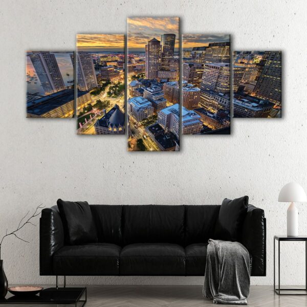 5 panels boston aerial view canvas art